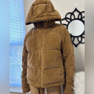 Aritzia Wilfred  Corduroy Brown Goose Down Super Puffer Jacket Rare